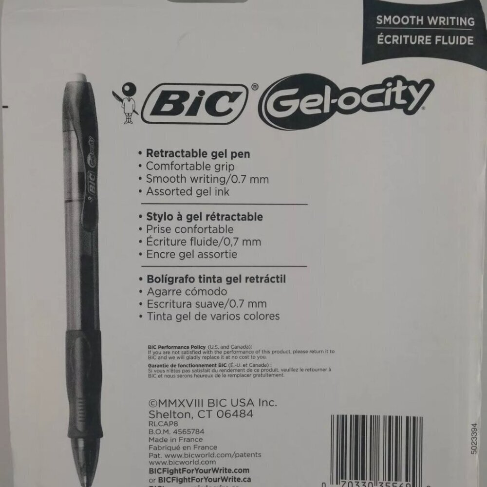 8 Pack Bic Gel-ocity Gel Pens .7 mm Smooth Writing Vivid Colors - Picture 3 of 3